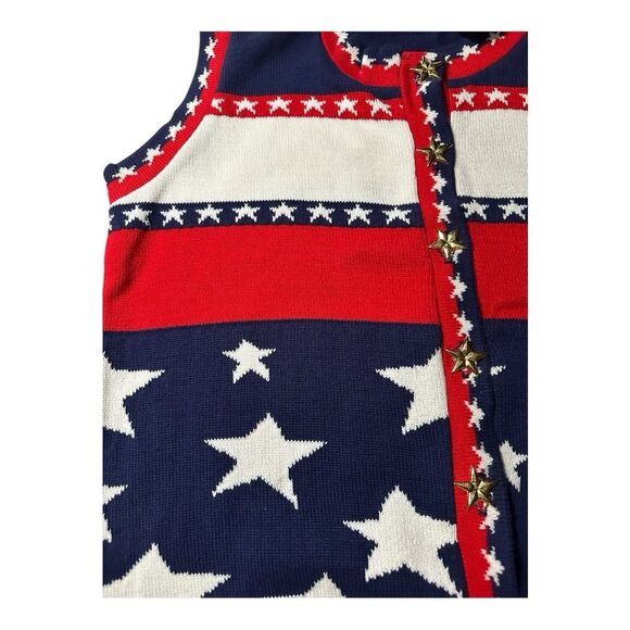 Vintage Star-Spangled Knit Vest size Small made in USA 100% cotton. - Picture 6 of 8